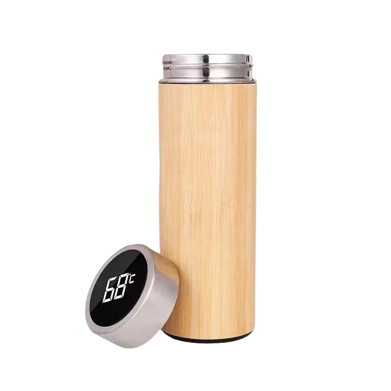 Thermos Bamboo Bottle with temperature display