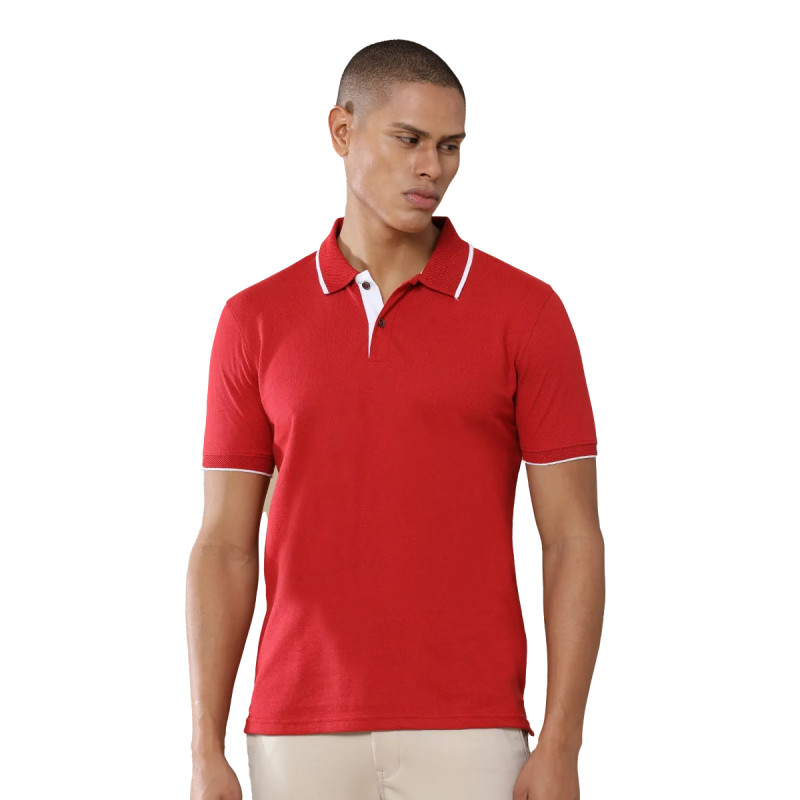 Heather Red Jacquard Polo