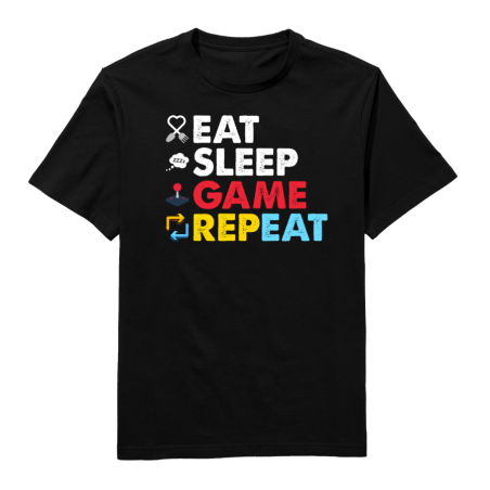 Eat Sleep Game Repeat Round Neck T-Shirt