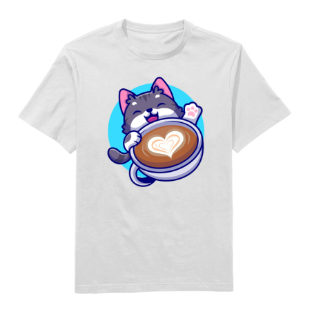 Coffee kitty Round Neck T-Shirt