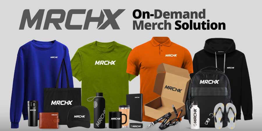 MRCHX brand with a variety of merchandise like t-shirts, mugs, and bags