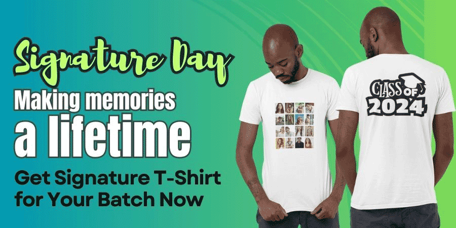 Signature day T-shirt printing with a photo collage and the words 'Make memories last forever'.