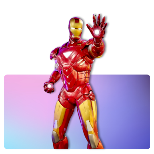 Marvel logo with Iron Man in his red and gold armor.