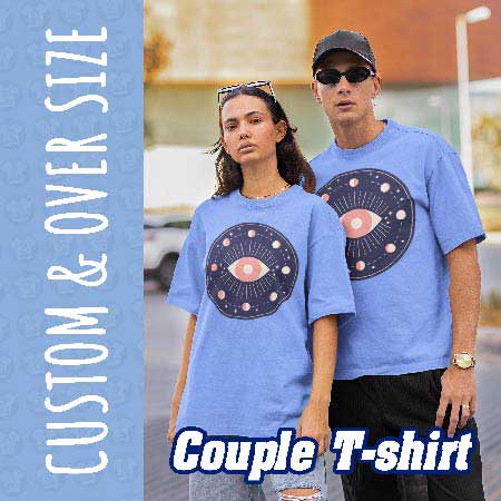 Custom and oversized couple t-shirts with a unique design.