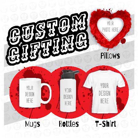 Banner for custom gifting on products like mugs, bottles, and T-shirts.