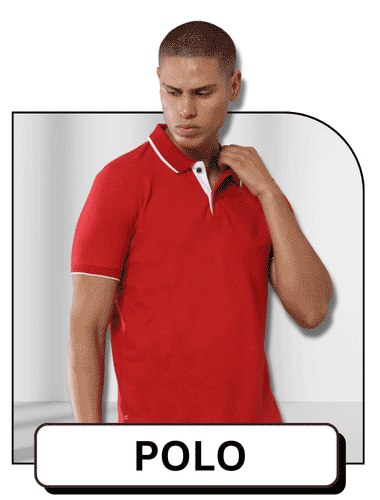 Man in a red polo shirt.