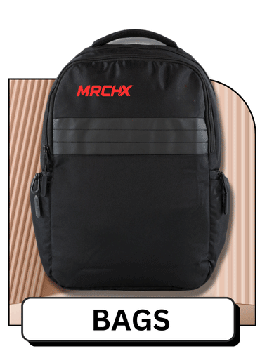 Black backpack with branding.