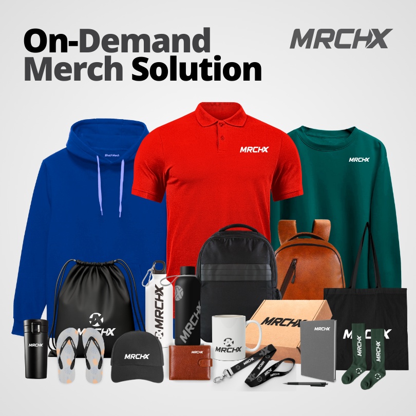 MRCHX brand with a variety of merchandise like t-shirts, mugs, and bags